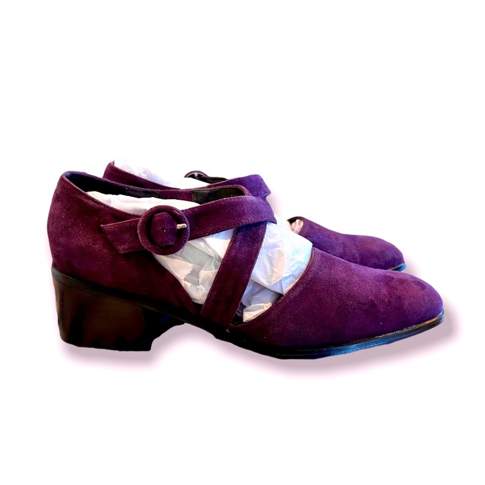 Liz Claiborne Vintage Purple Suede Mary Janes Criss-Cross Straps Buckle Shoes